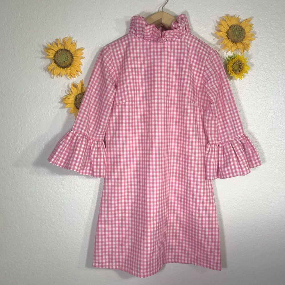 Elizabeth Wilson Tuckernuck Royal Pink Shift Dress Ruffle Neck Preppy Size Small
